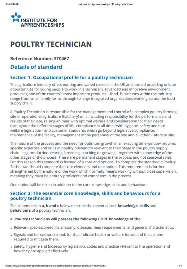 Standard Poultry Technician, Level 3