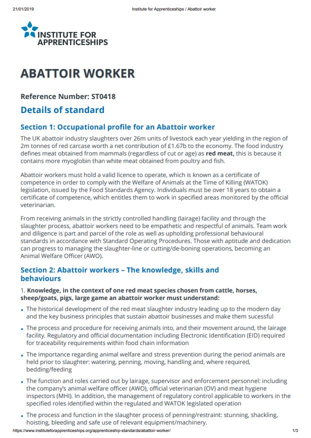 Standard Abattoir Worker, Level 2